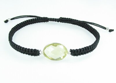 AnnS Schmuck Makramee-Armband schwarz, Lemonquarz oval M, Silber