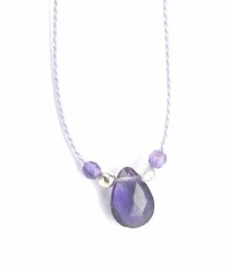 AnnS flieder Seidenkette Tropfen Amethyst, Labradorit, Silber