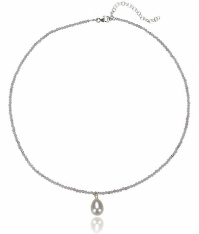 Collier Labradorit mit Perl-Anhänger, silber